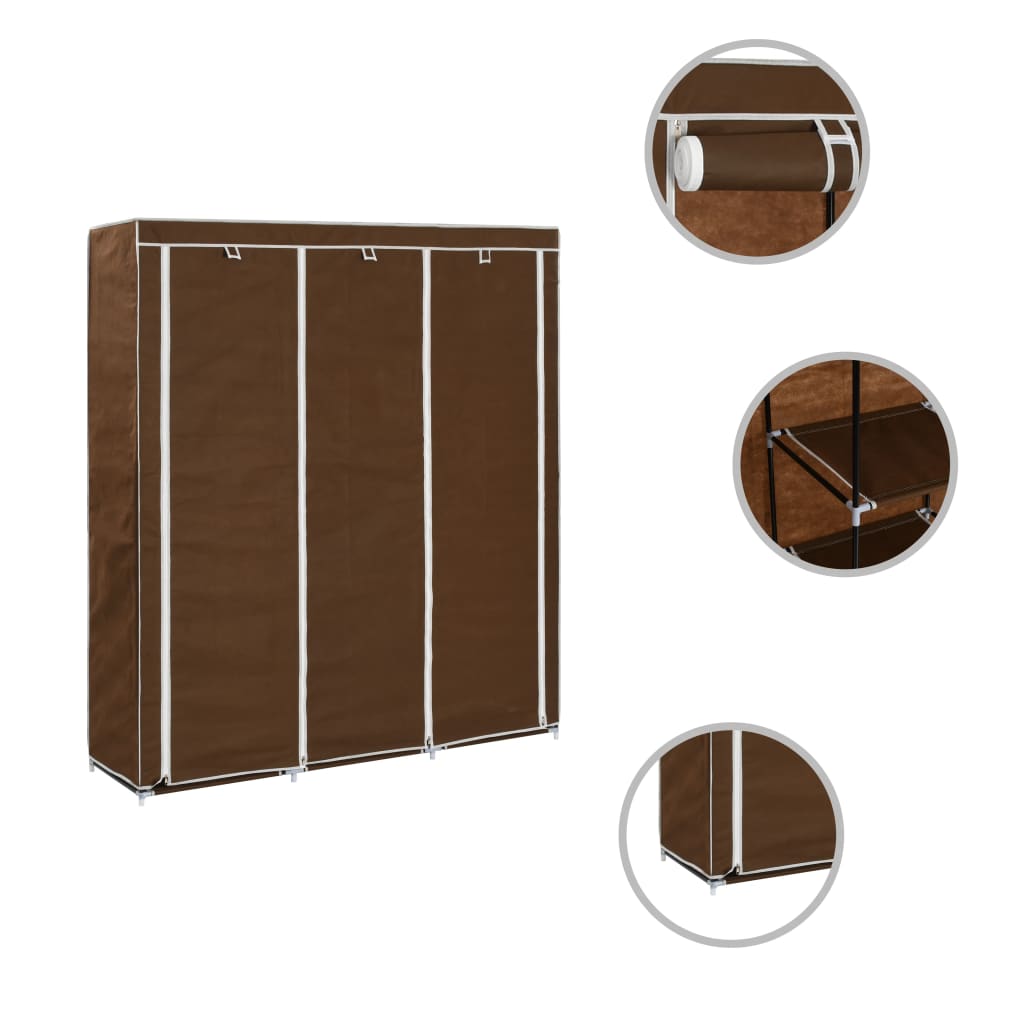 Wardrobe with Compartments and Rods Brown 150x45x175 cm Fabric - Bargainia.com - 