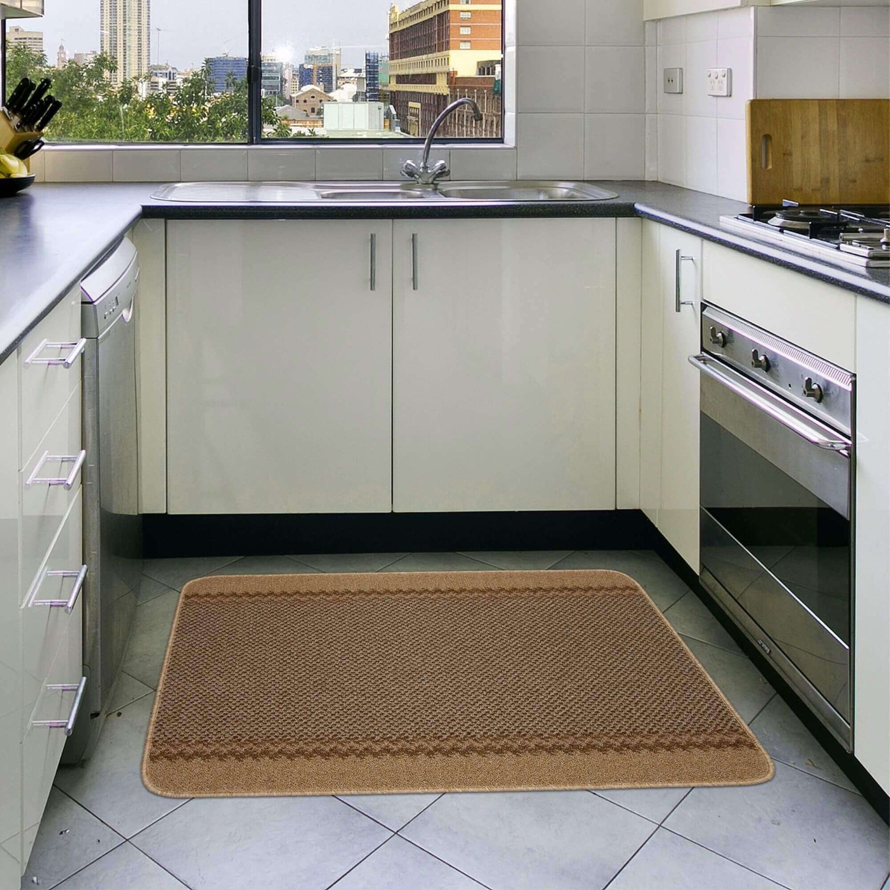 Washable Bordered Beige Rug | 116B - Bargainia.com - 