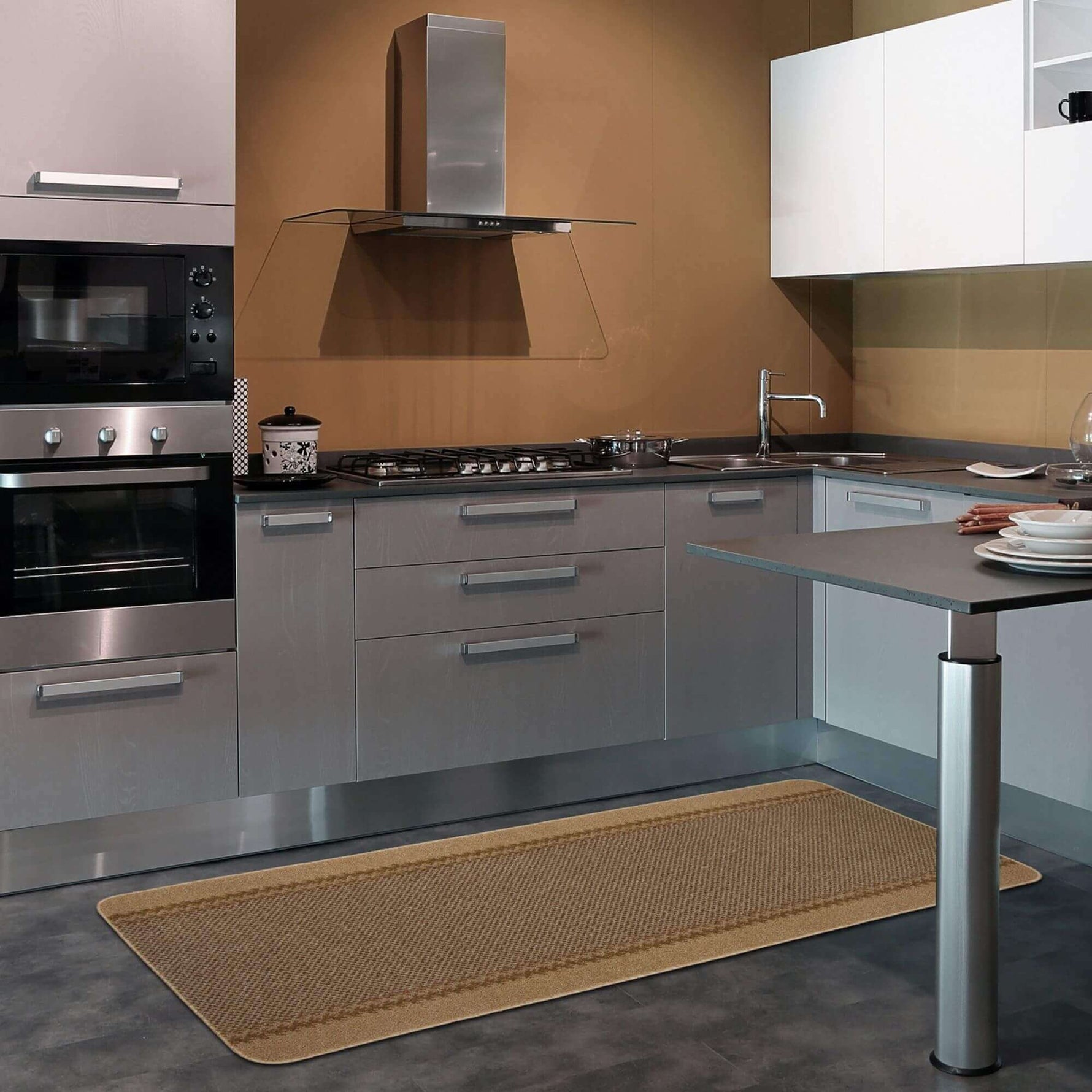 Washable Bordered Beige Rug | 116B - Bargainia.com - 