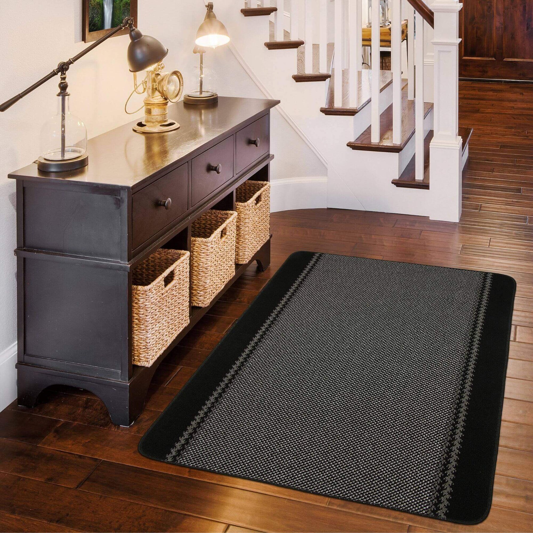 Washable Bordered Black Rug | 116Bl - Bargainia.com - 