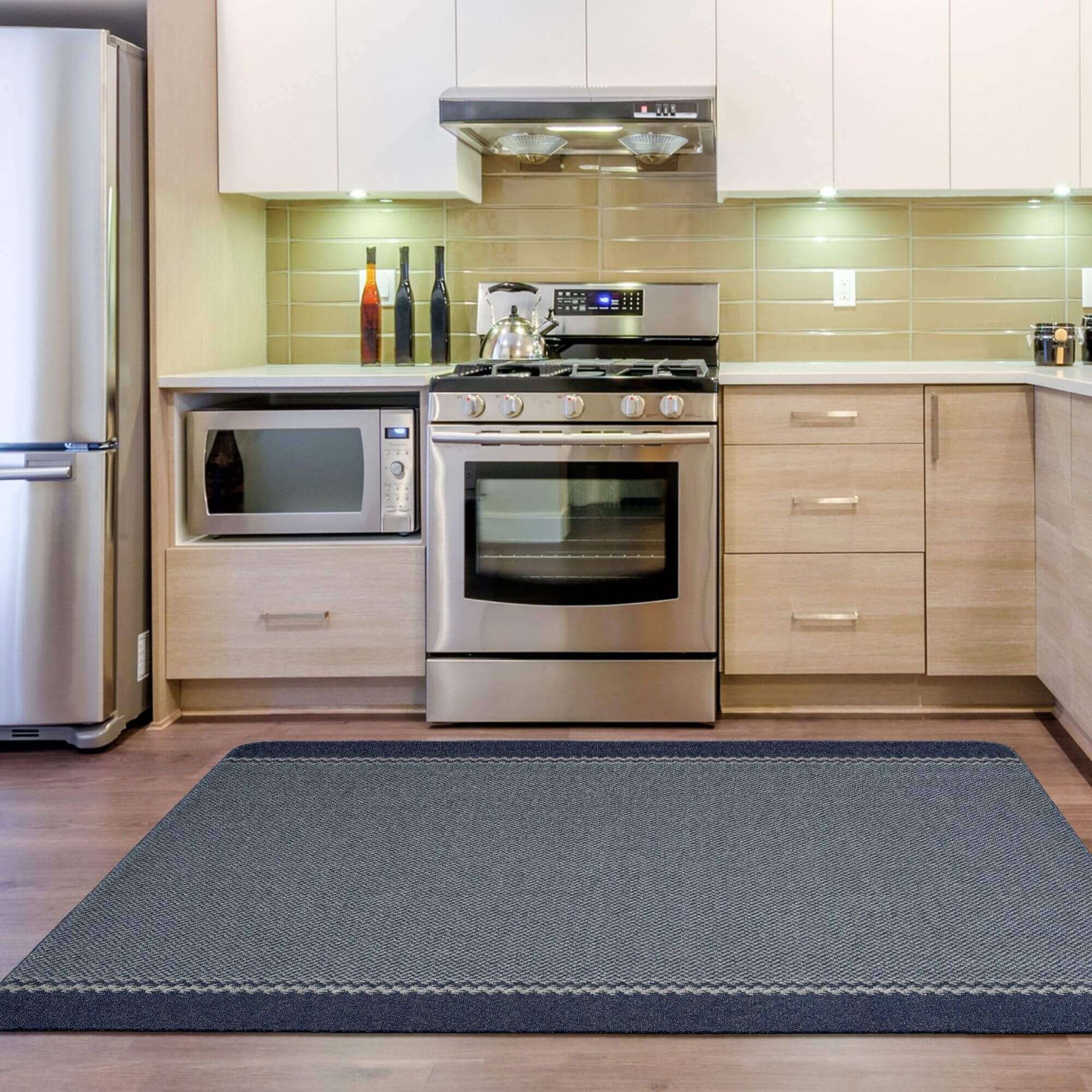 Washable Bordered Blue Rug | 116Blu - Bargainia.com - 