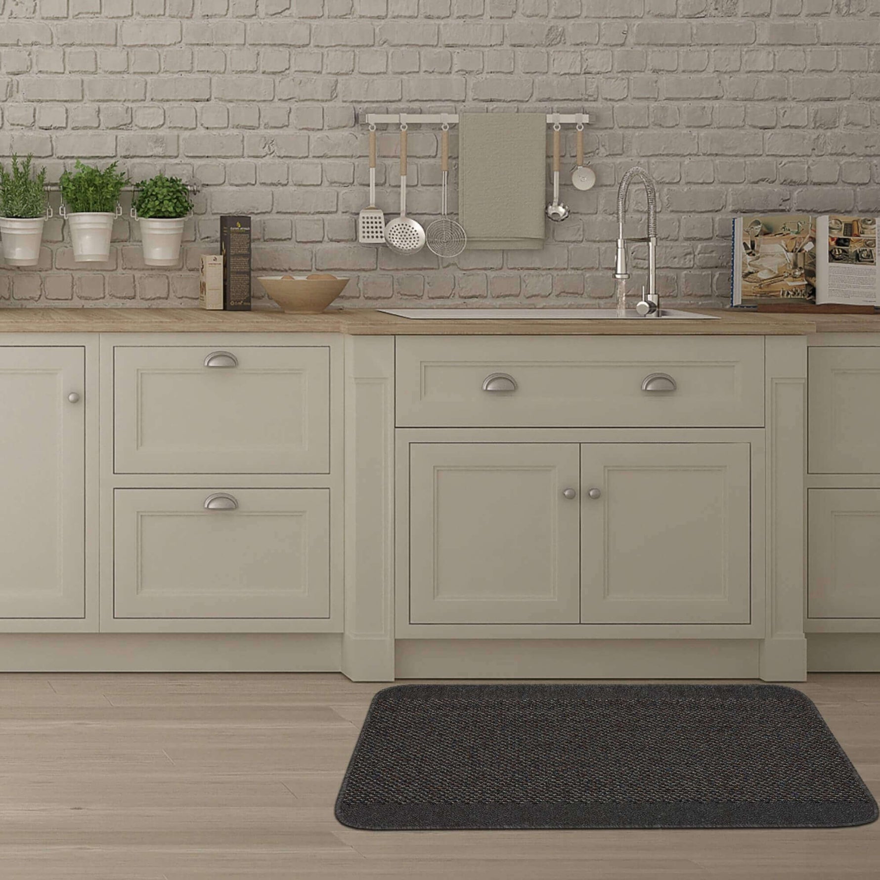 Washable Bordered Dark Grey Rug | 110D - Bargainia.com - 