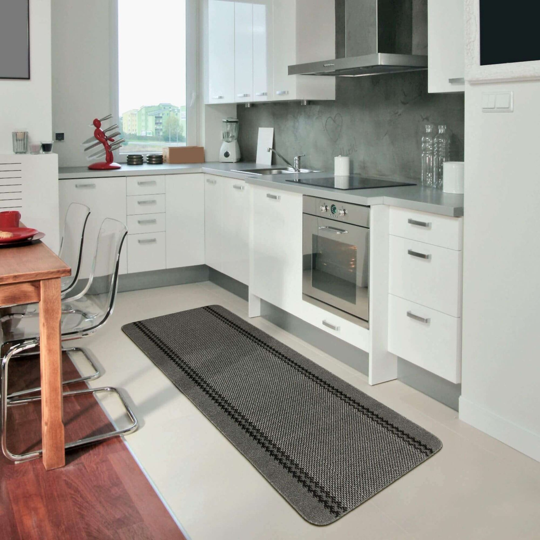 Washable Bordered Dark Grey Rug | 116D - Bargainia.com - 