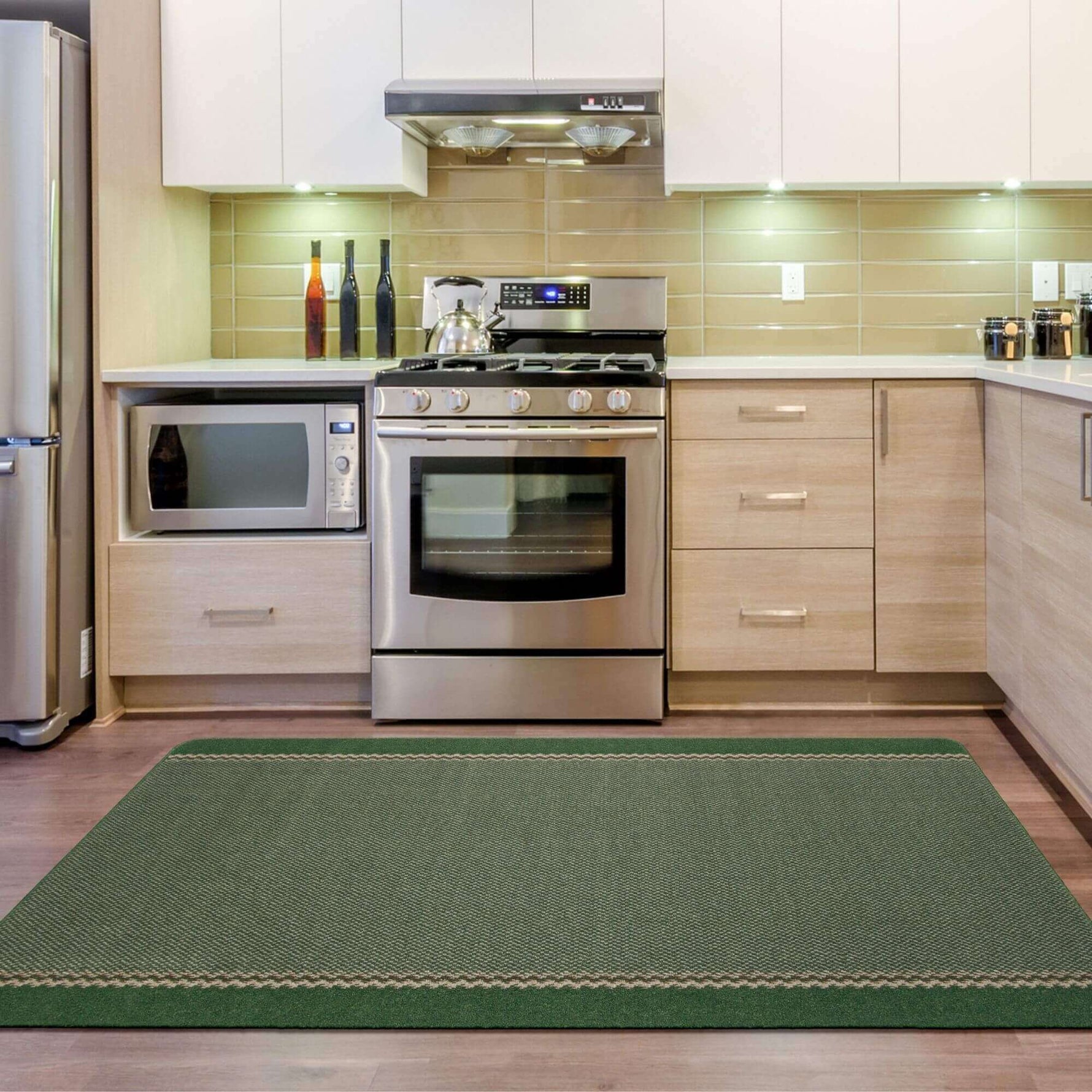 Washable Designer Bordered Green Rug | 116Gr - Bargainia.com - 