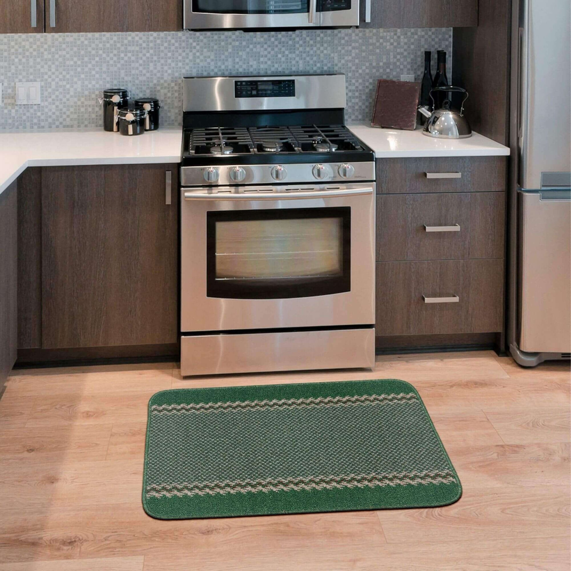 Washable Designer Bordered Green Rug | 116Gr - Bargainia.com - 5060676067412 - KIL022006