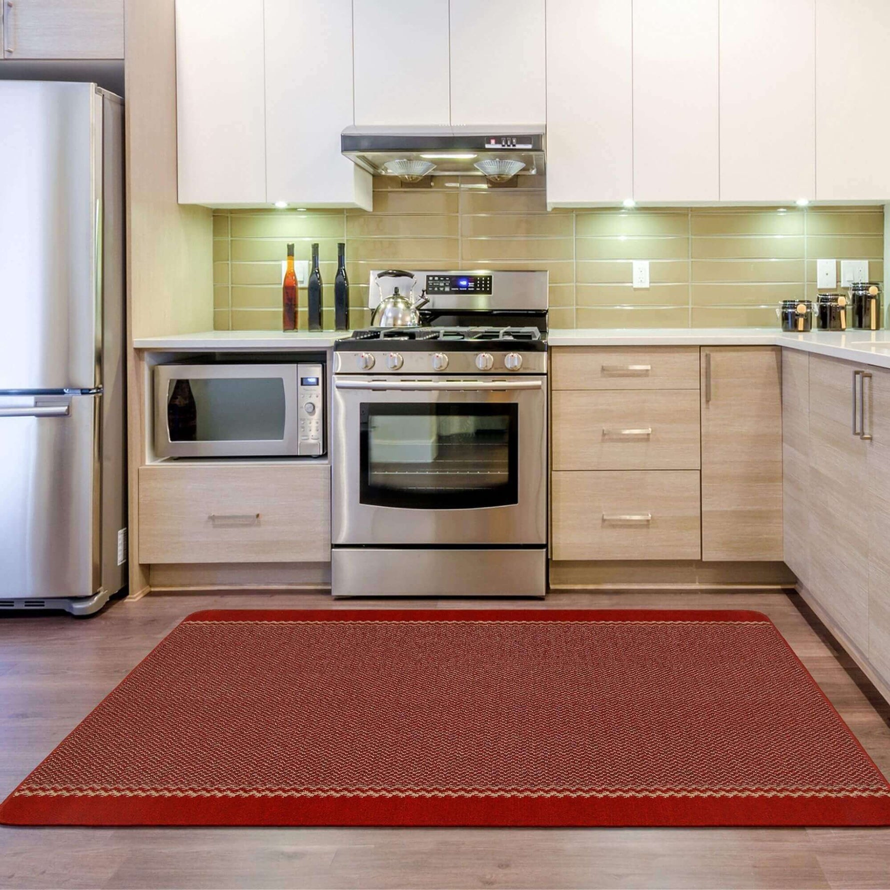 Washable Designer Bordered Red Rug | 116R - Bargainia.com - 