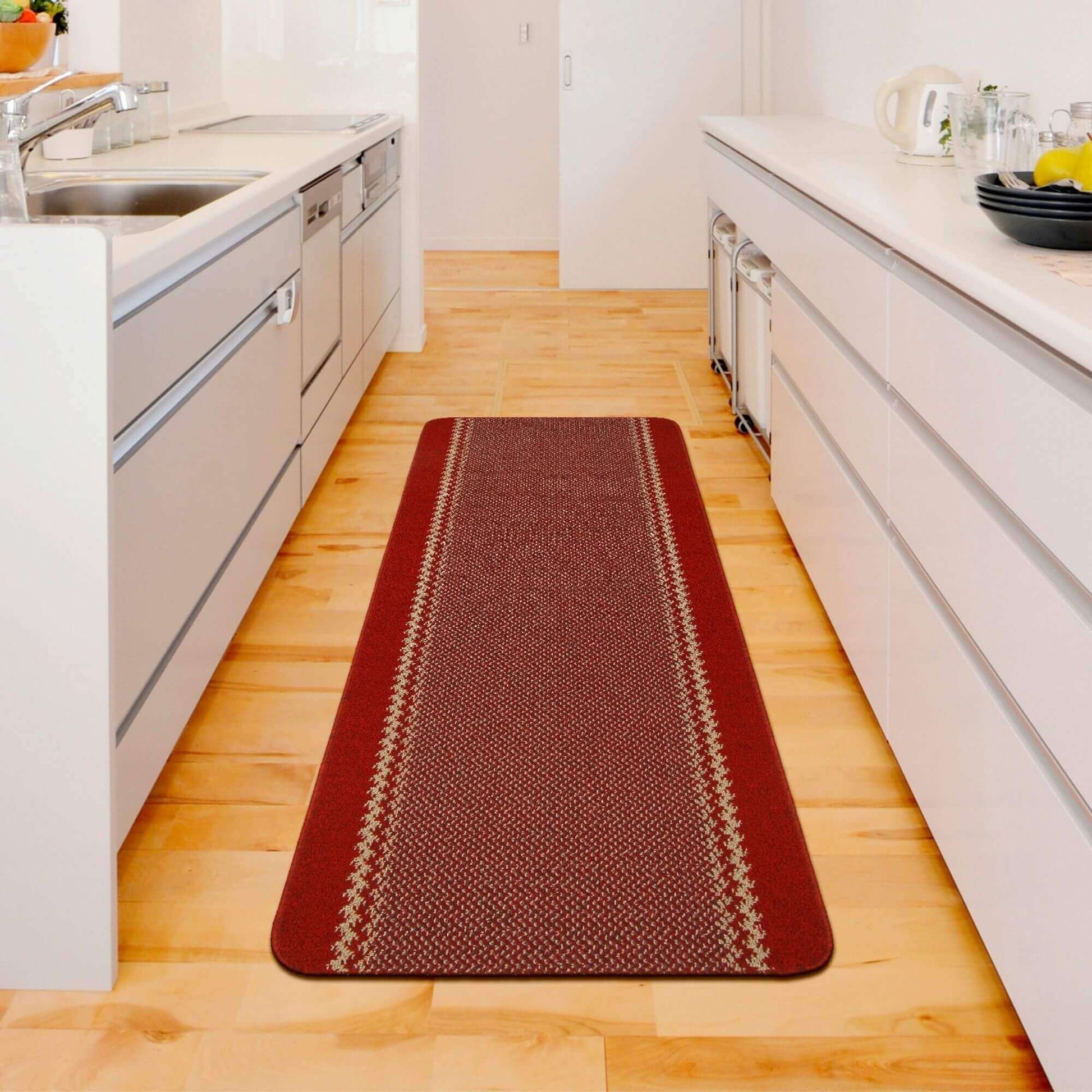 Washable Designer Bordered Red Rug | 116R - Bargainia.com - 5060676067382 - KIL022007
