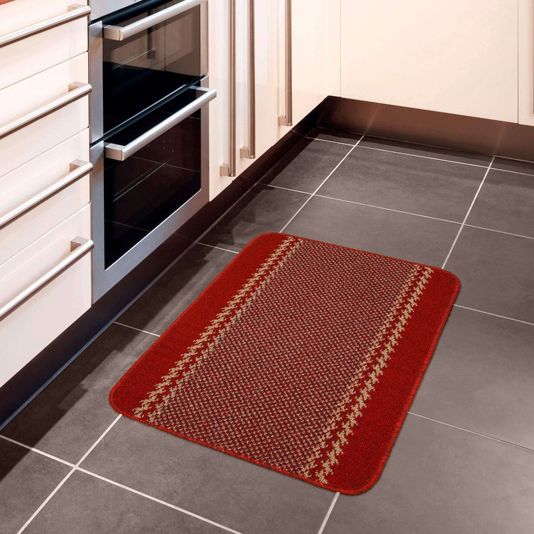 Washable Designer Bordered Red Rug | 116R - Bargainia.com - 