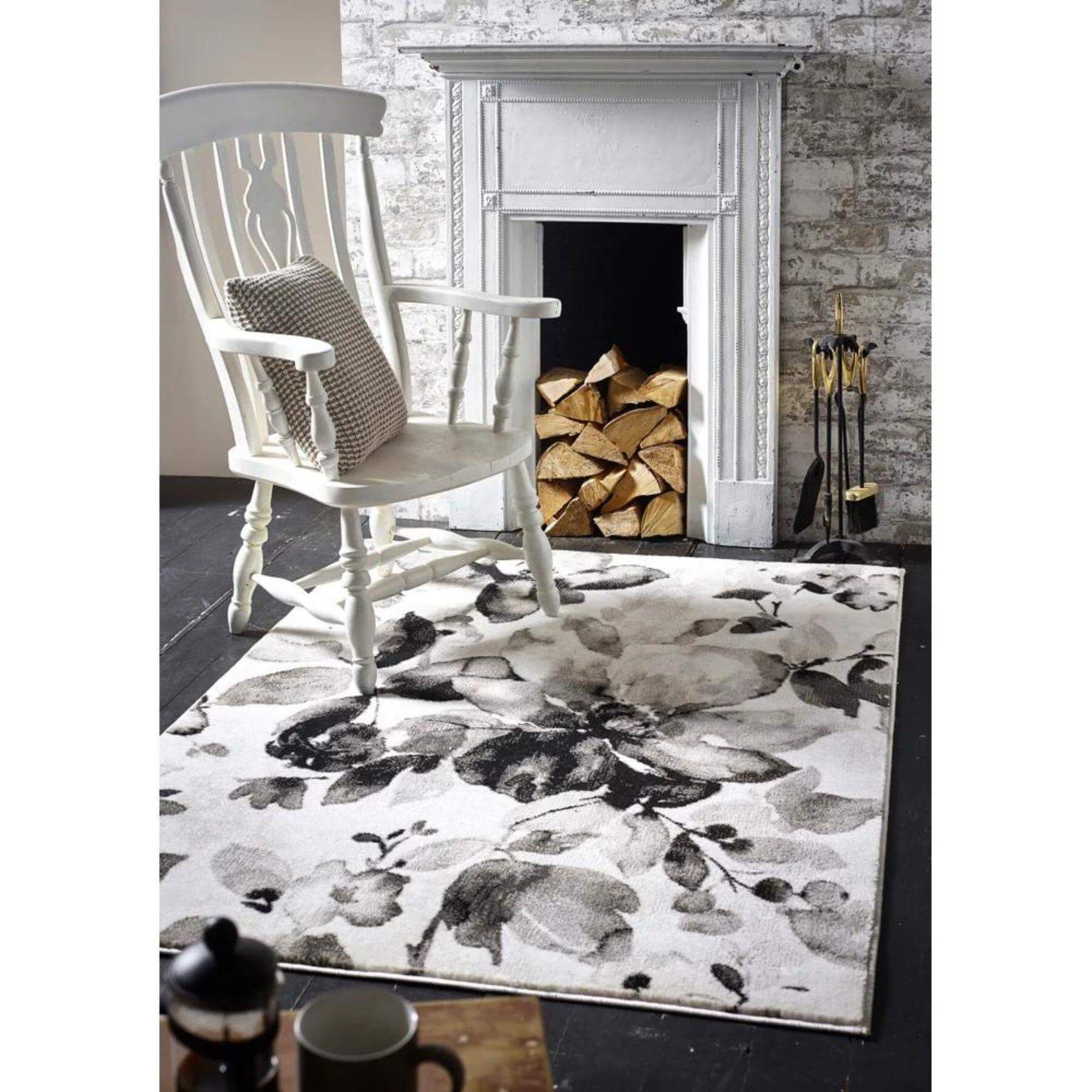 Watercolour Floral Design Rug - Grey - Bargainia.com - 5026134529298 - WATFRL_GREYXX_080X150