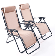 Weatherproof Zero Gravity Reclining Sun Loungers - Beige - Bargainia.com -  - 25076-S2