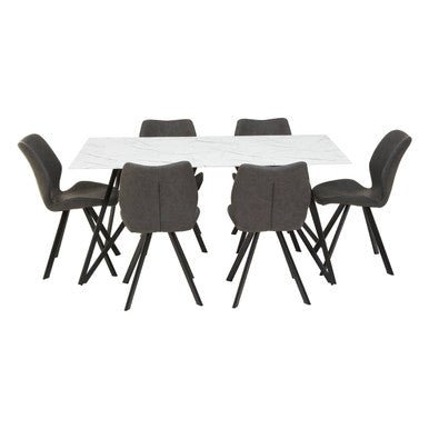 Weston Marble Effect Dining Table With 6 Chairs Set - Bargainia.com - 5018705472386