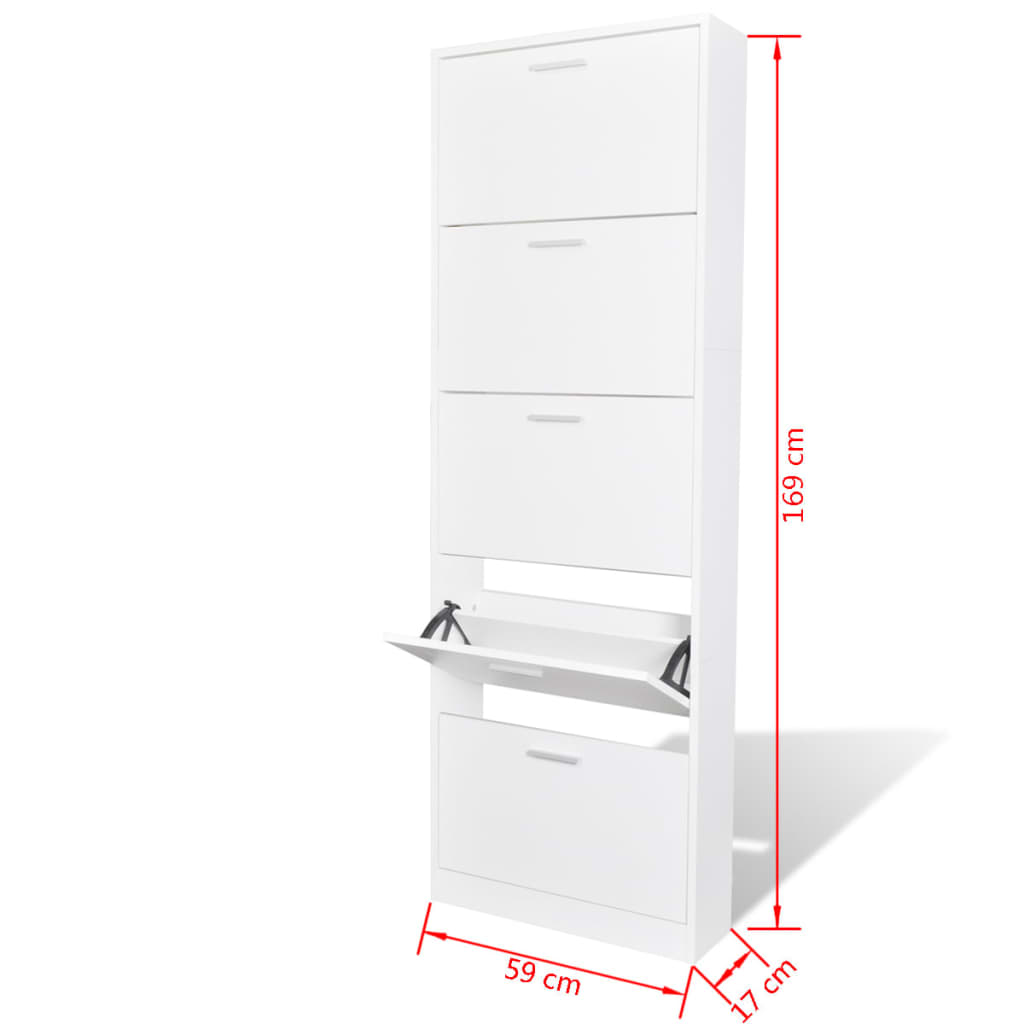 White Wooden Shoe Cabinet with 5 Compartments - Bargainia.com - 
