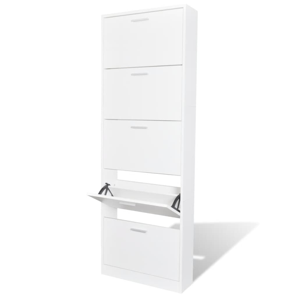 White Wooden Shoe Cabinet with 5 Compartments - Bargainia.com - 