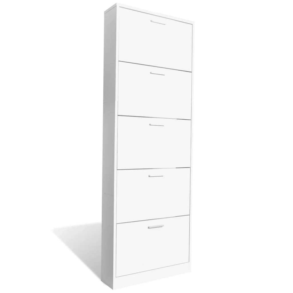 White Wooden Shoe Cabinet with 5 Compartments - Bargainia.com - 8718475885559 - 241240
