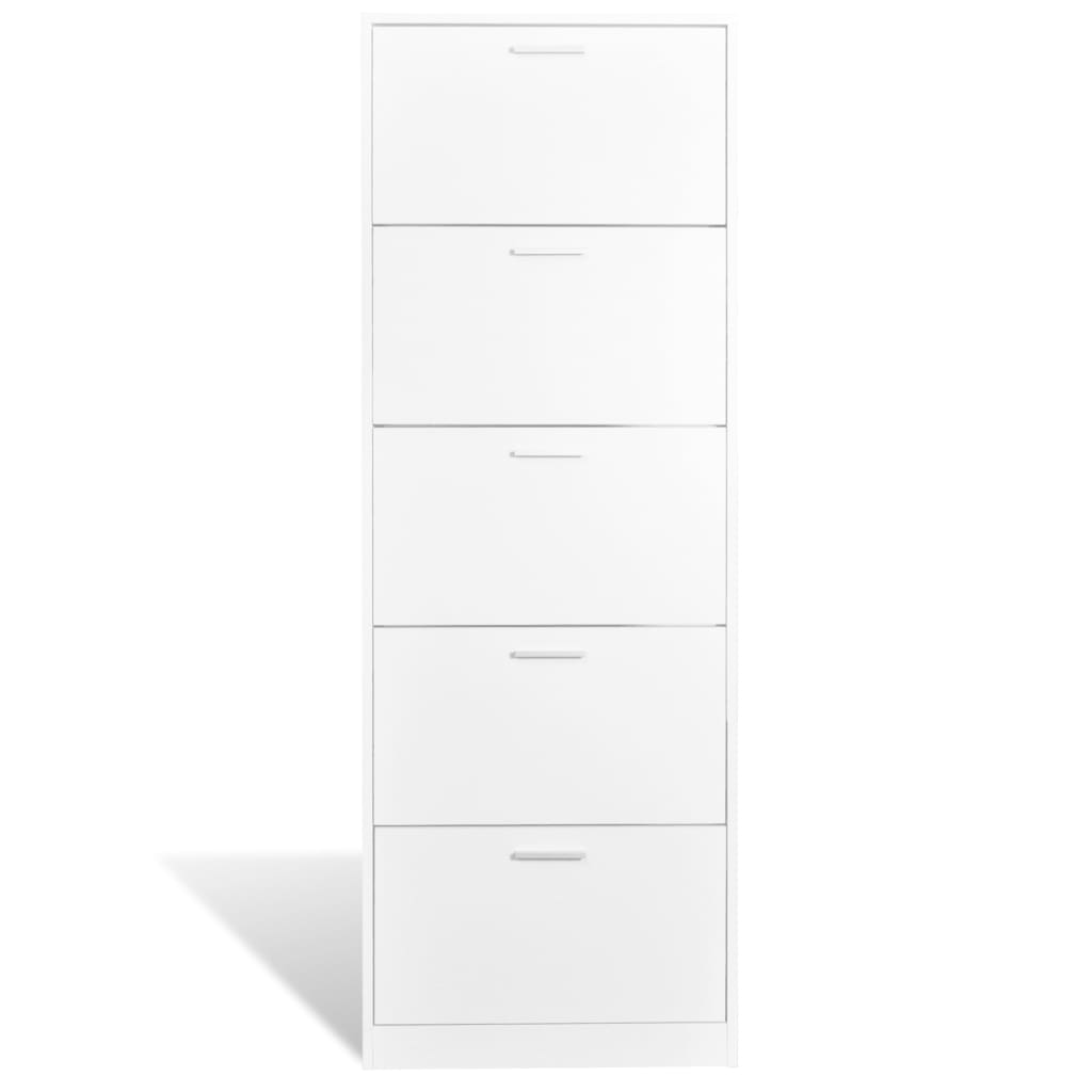 White Wooden Shoe Cabinet with 5 Compartments - Bargainia.com - 
