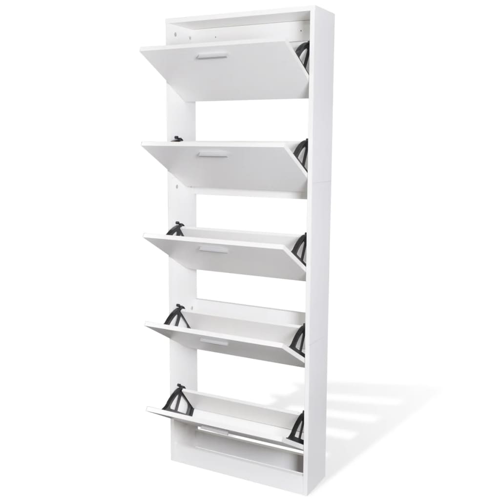 White Wooden Shoe Cabinet with 5 Compartments - Bargainia.com - 8718475885559 - 241240