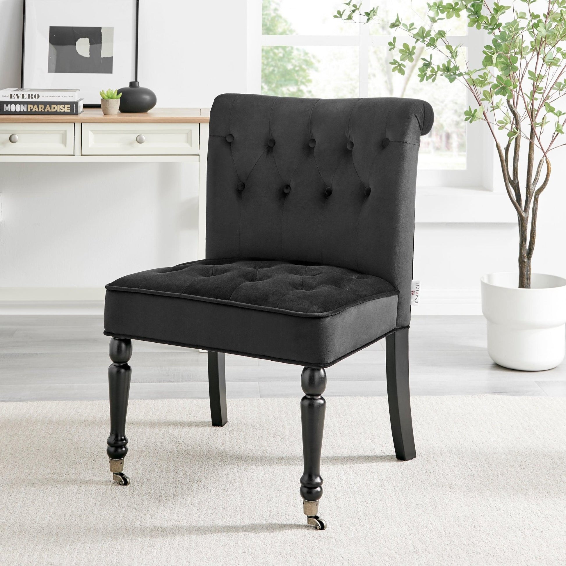 Winston Velvet Accent Chair On Wheels - Black Clearance