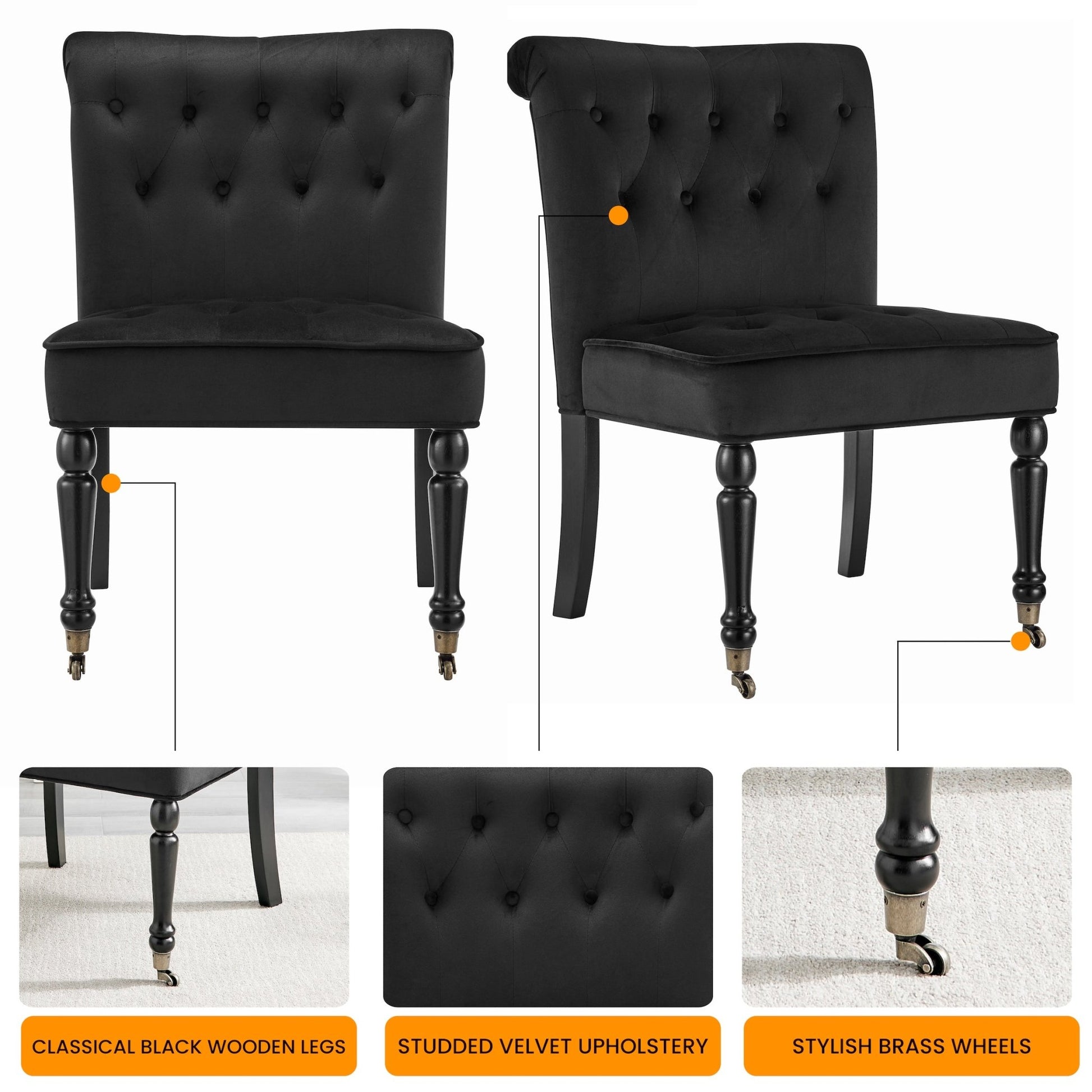 Winston Velvet Accent Chair On Wheels - Black Clearance