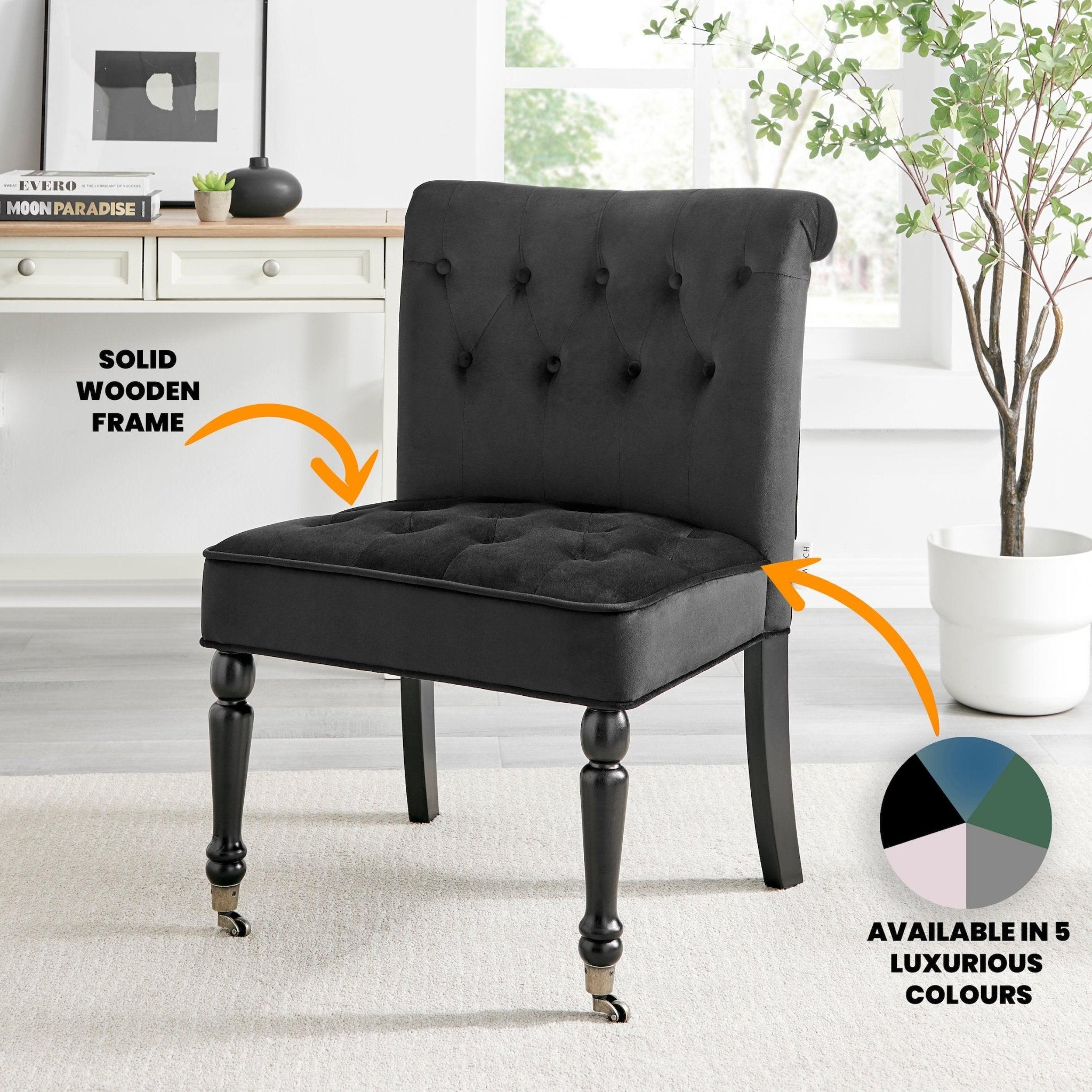 Winston Velvet Accent Chair On Wheels - Black Clearance