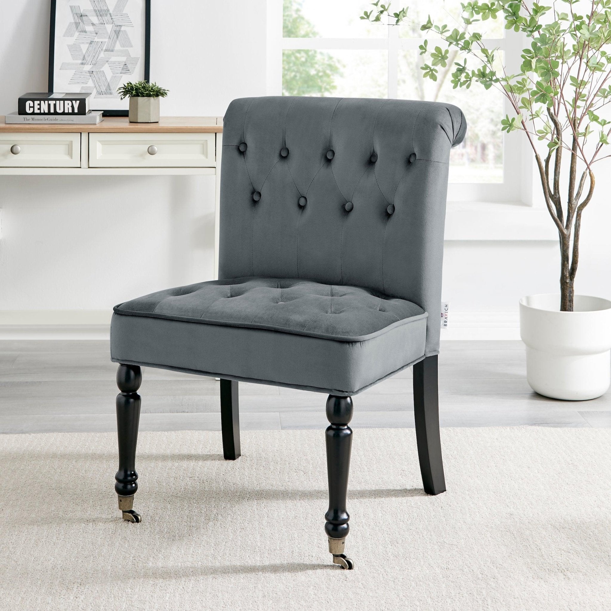 Winston Velvet Accent Chair On Wheels - Dark Grey Clearance