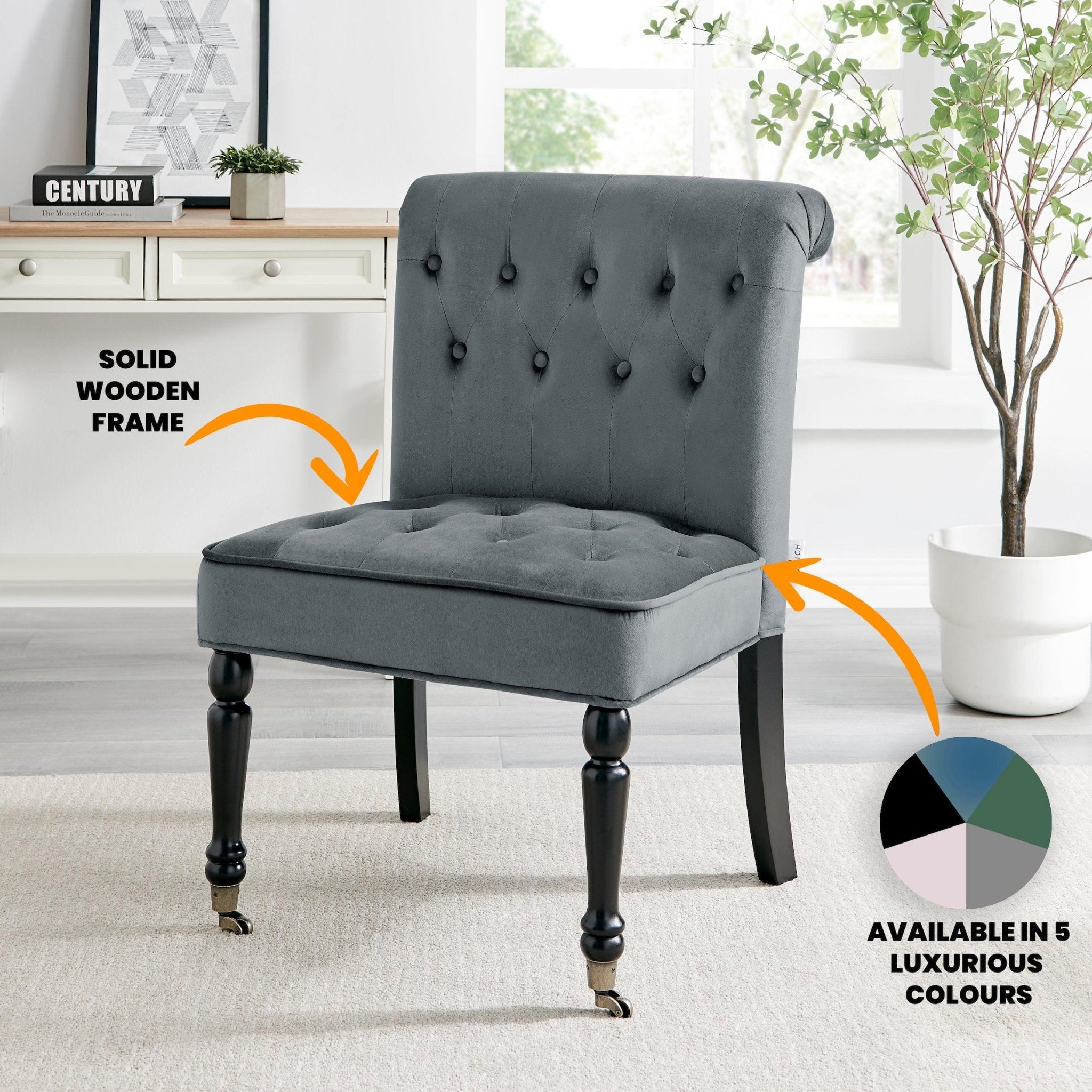 Winston Velvet Accent Chair On Wheels - Dark Grey Clearance