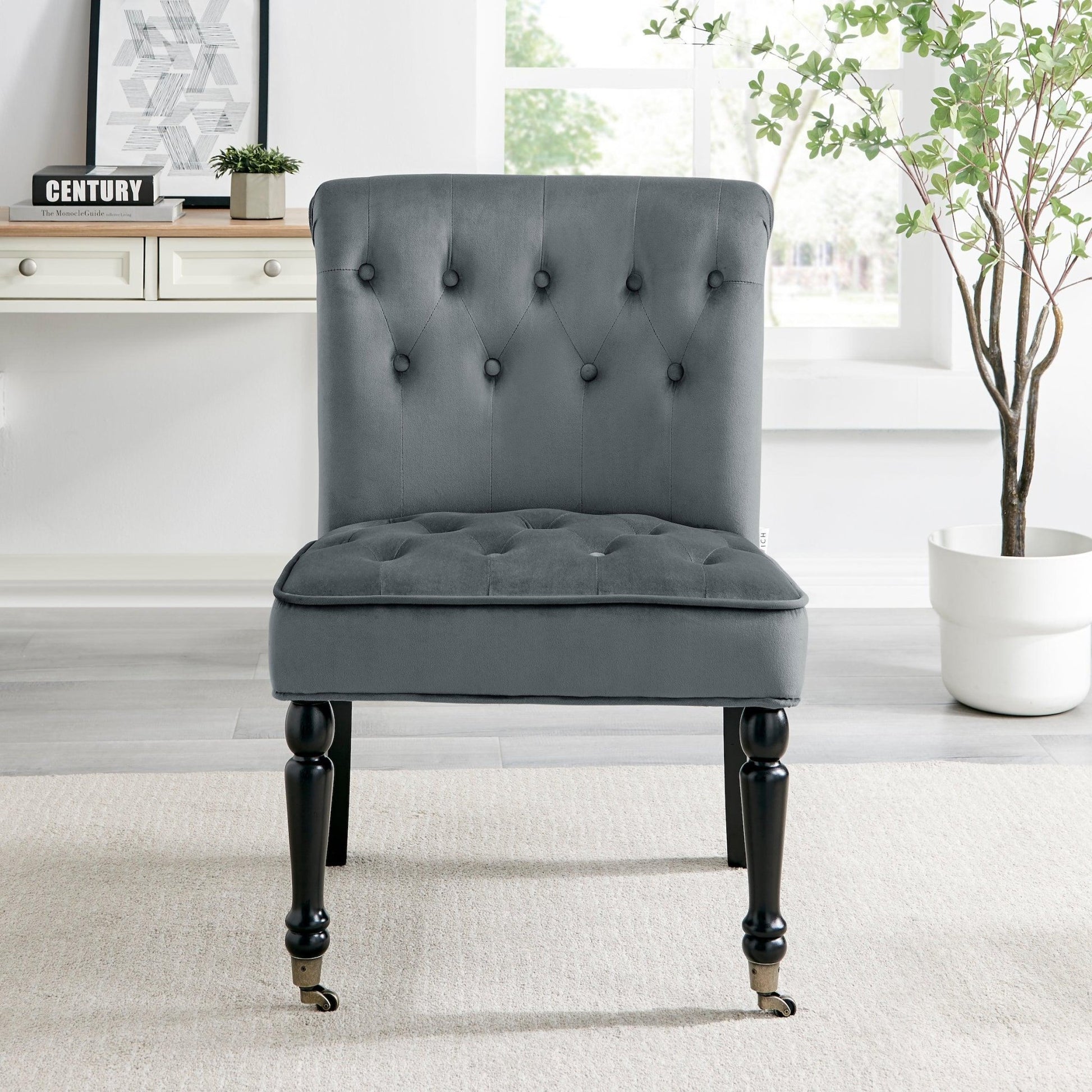 Winston Velvet Accent Chair On Wheels - Dark Grey Clearance