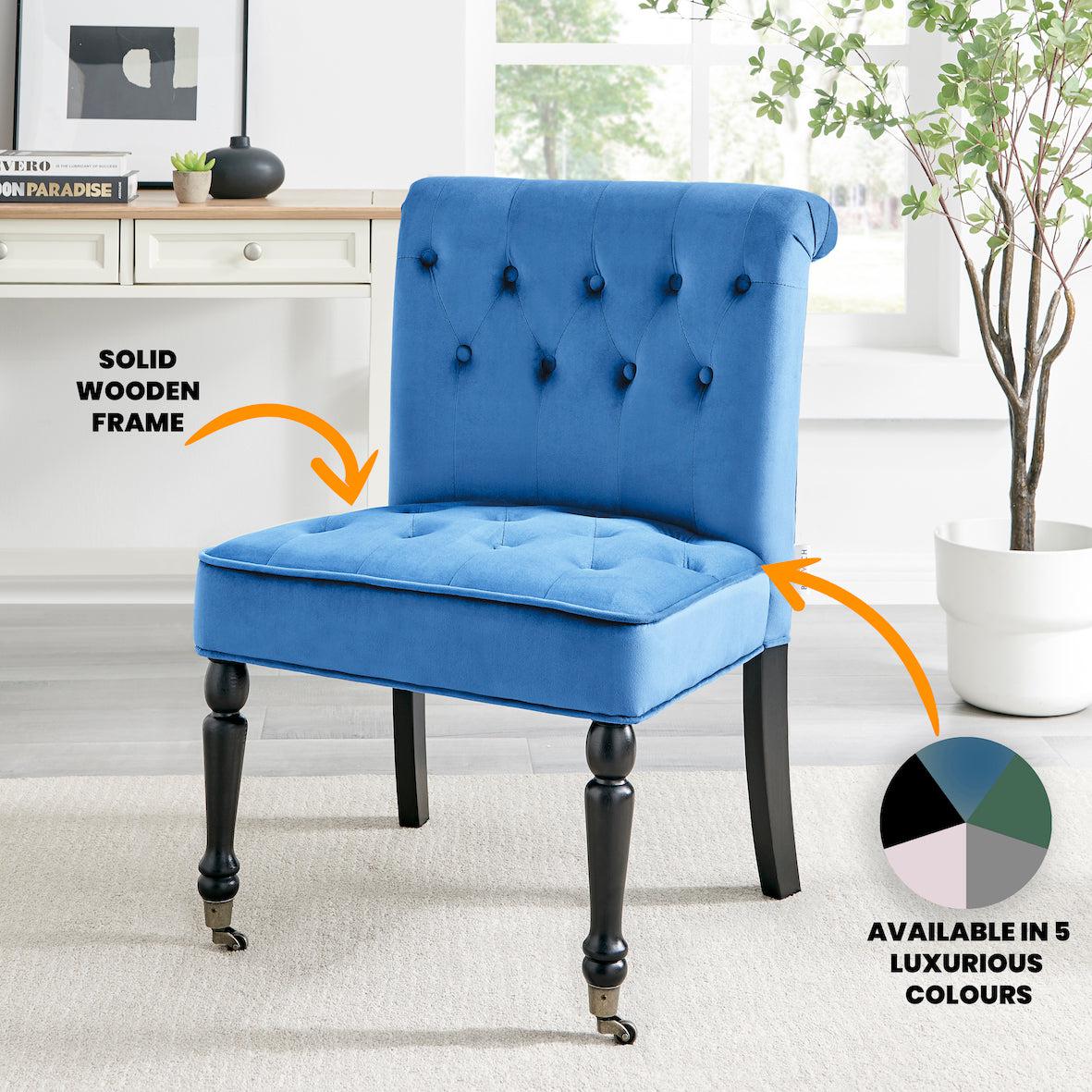 Winston Velvet Accent Chair On Wheels - Royal Blue Clearance