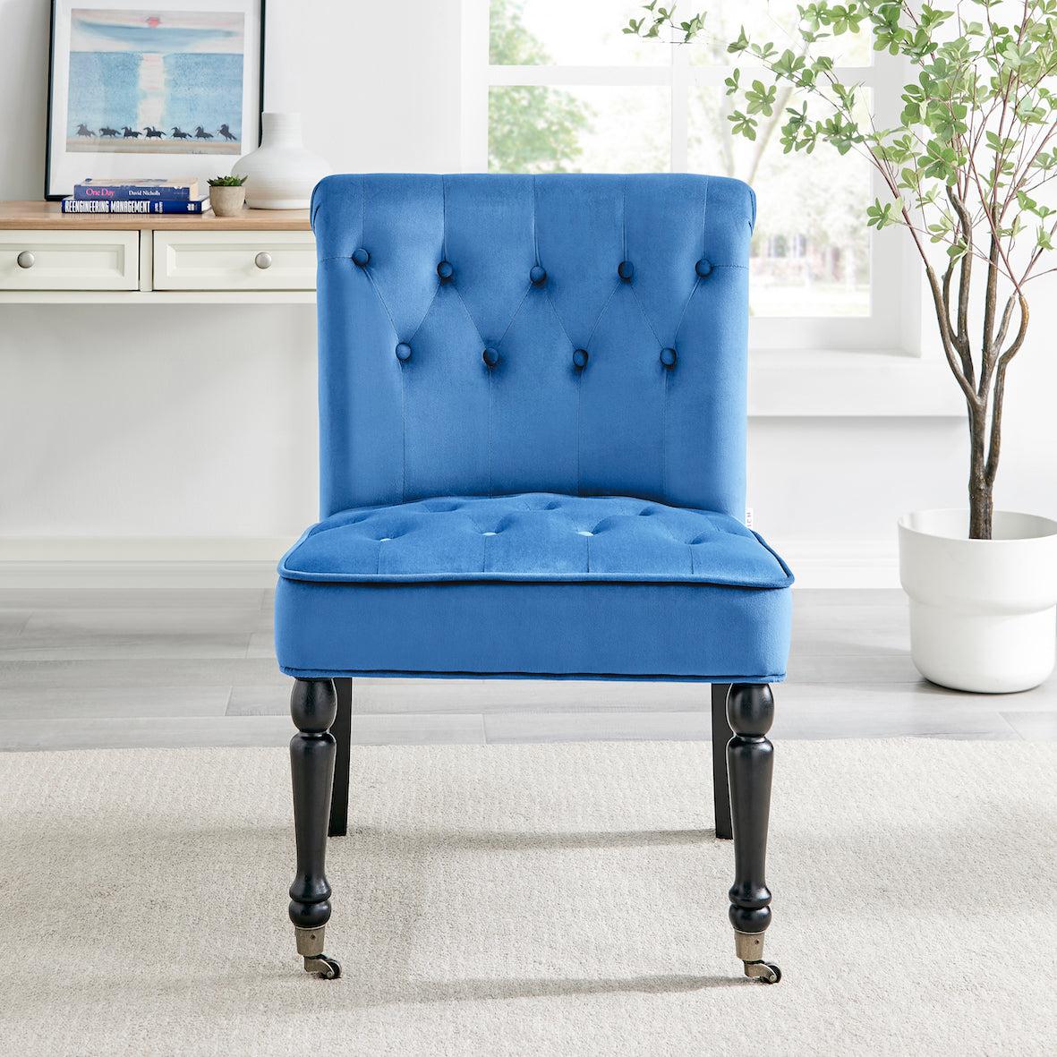 Winston Velvet Accent Chair On Wheels - Royal Blue - Bargainia.com - 