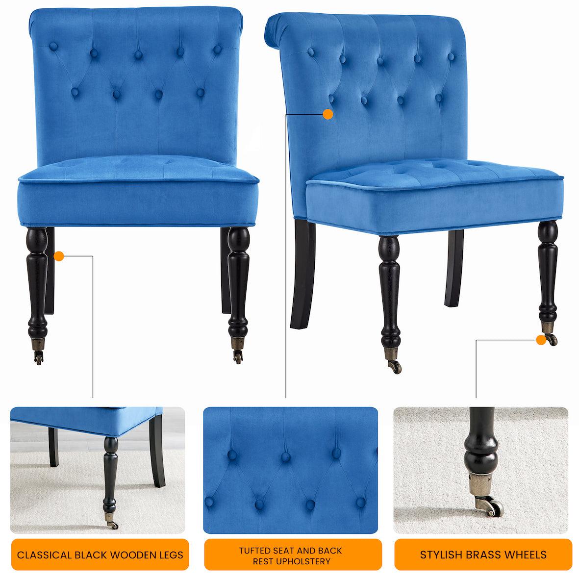 Winston Velvet Accent Chair On Wheels - Royal Blue Clearance