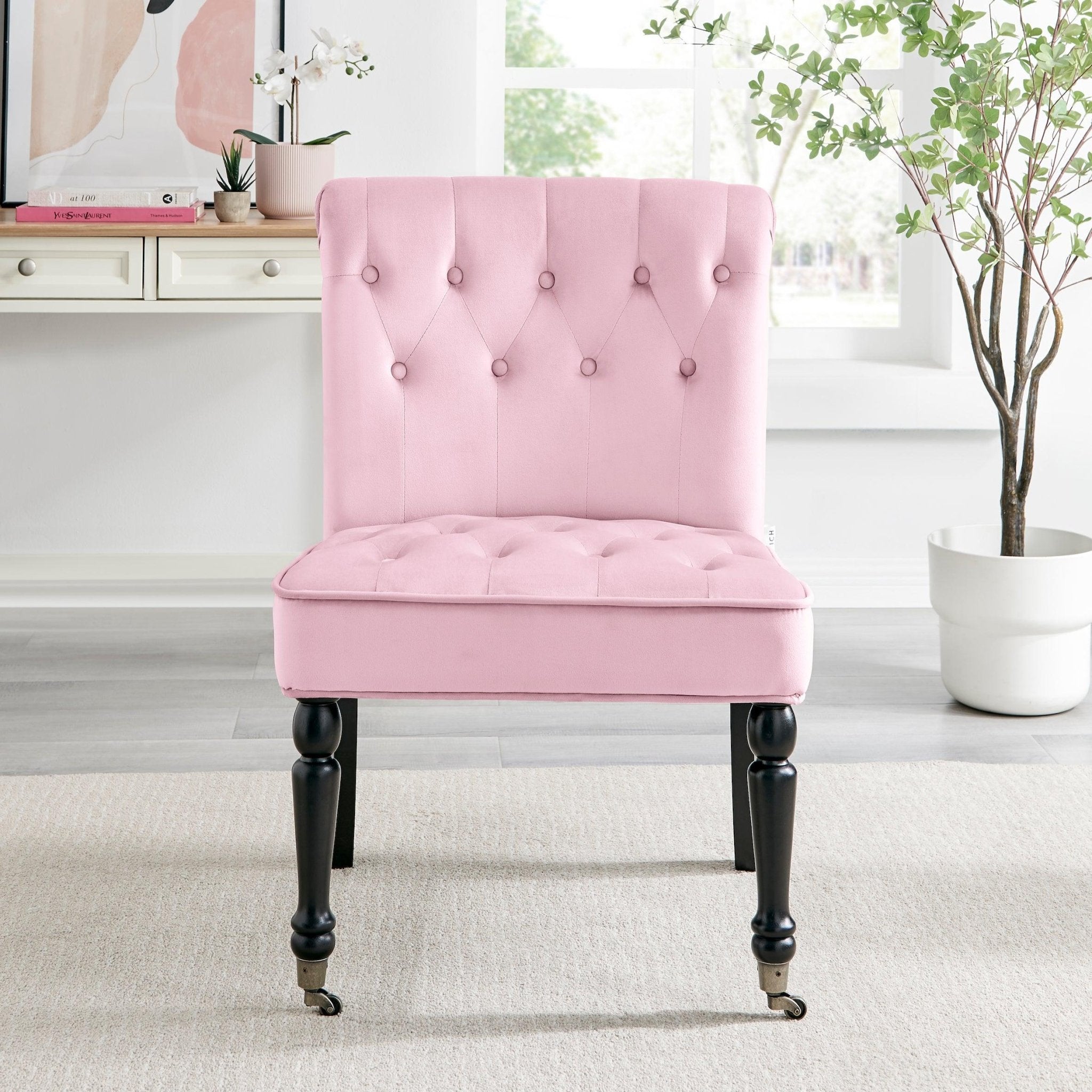 Winston Velvet Accent Chair Wheels - Powder Pink Clearance