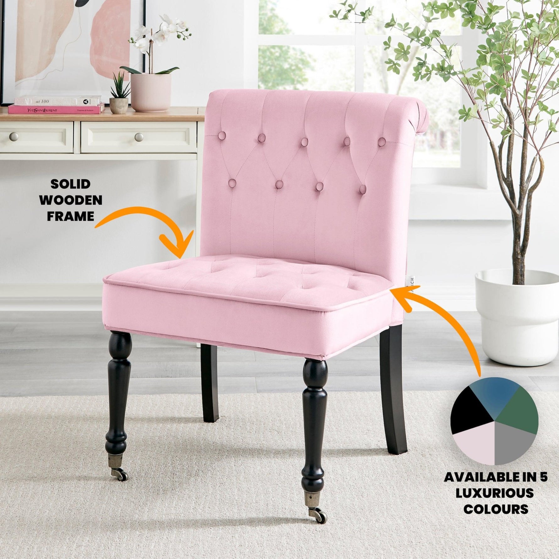 Winston Velvet Accent Chair Wheels - Powder Pink - Bargainia.com - 