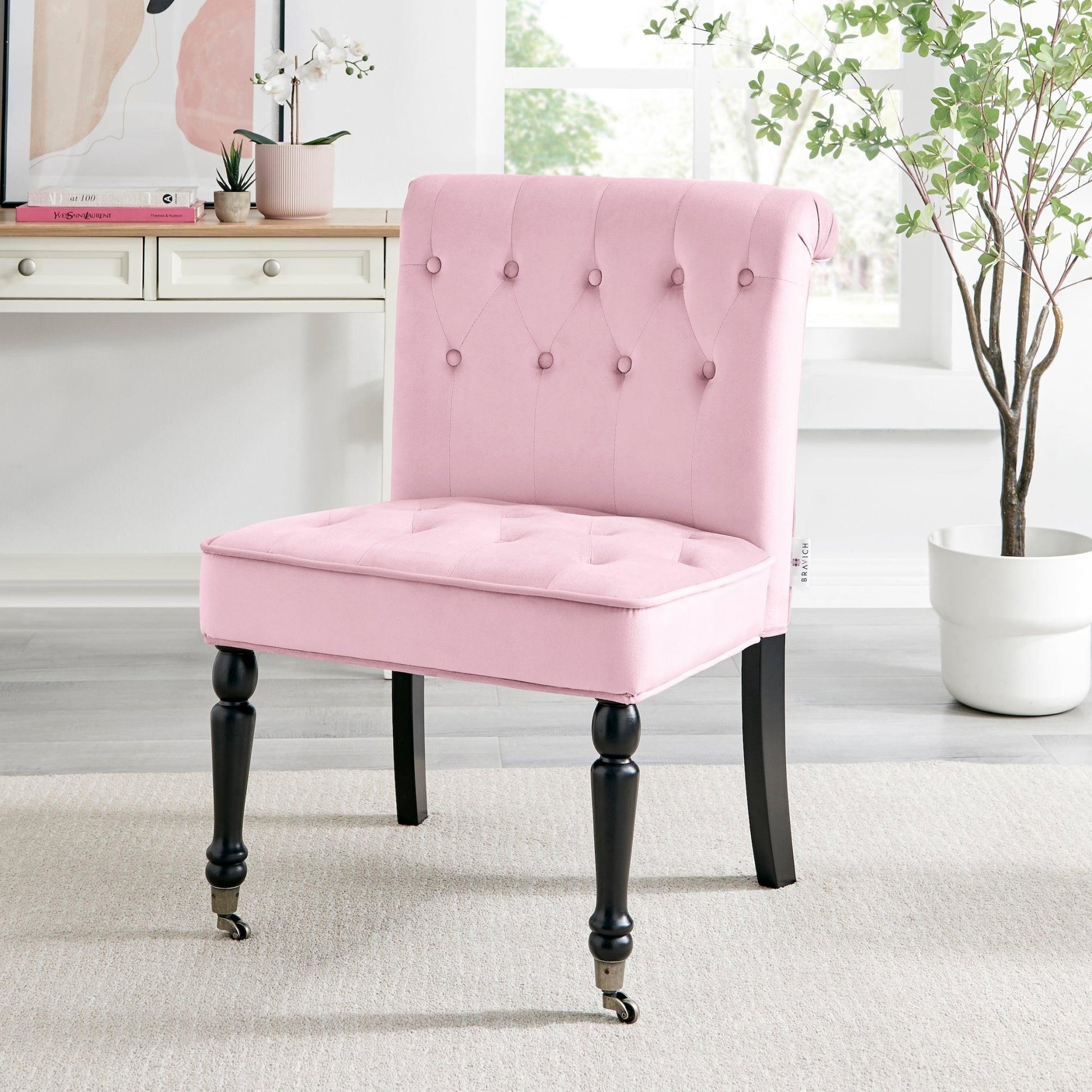 Winston Velvet Accent Chair Wheels - Powder Pink Clearance
