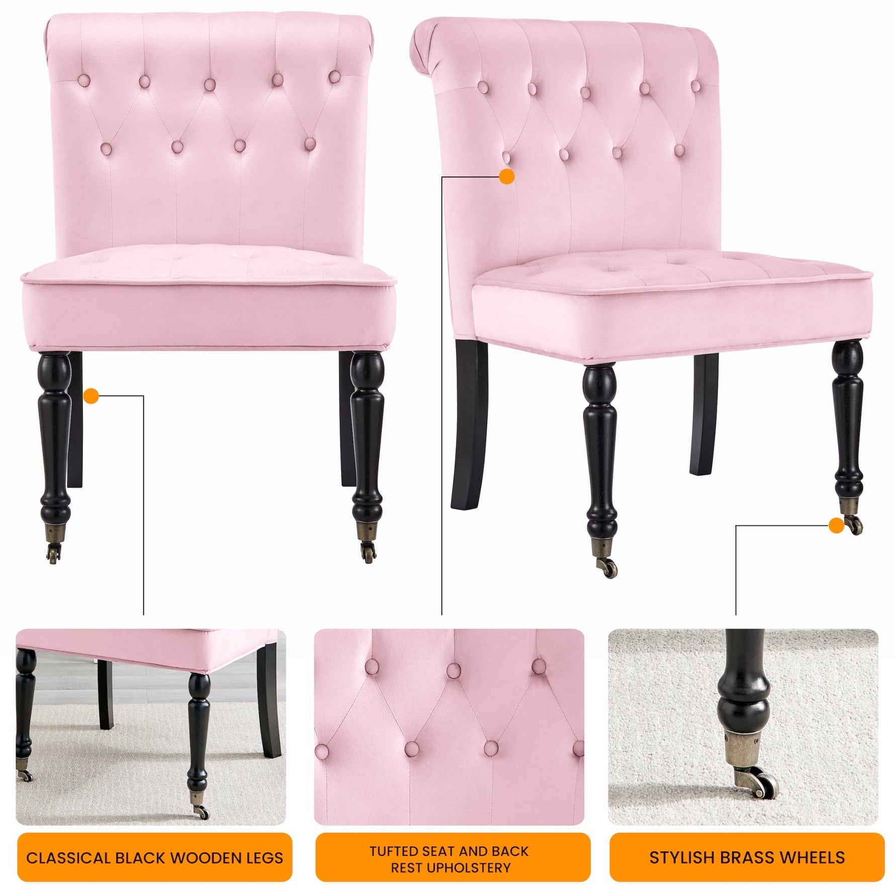 Winston Velvet Accent Chair Wheels - Powder Pink - Bargainia.com - 