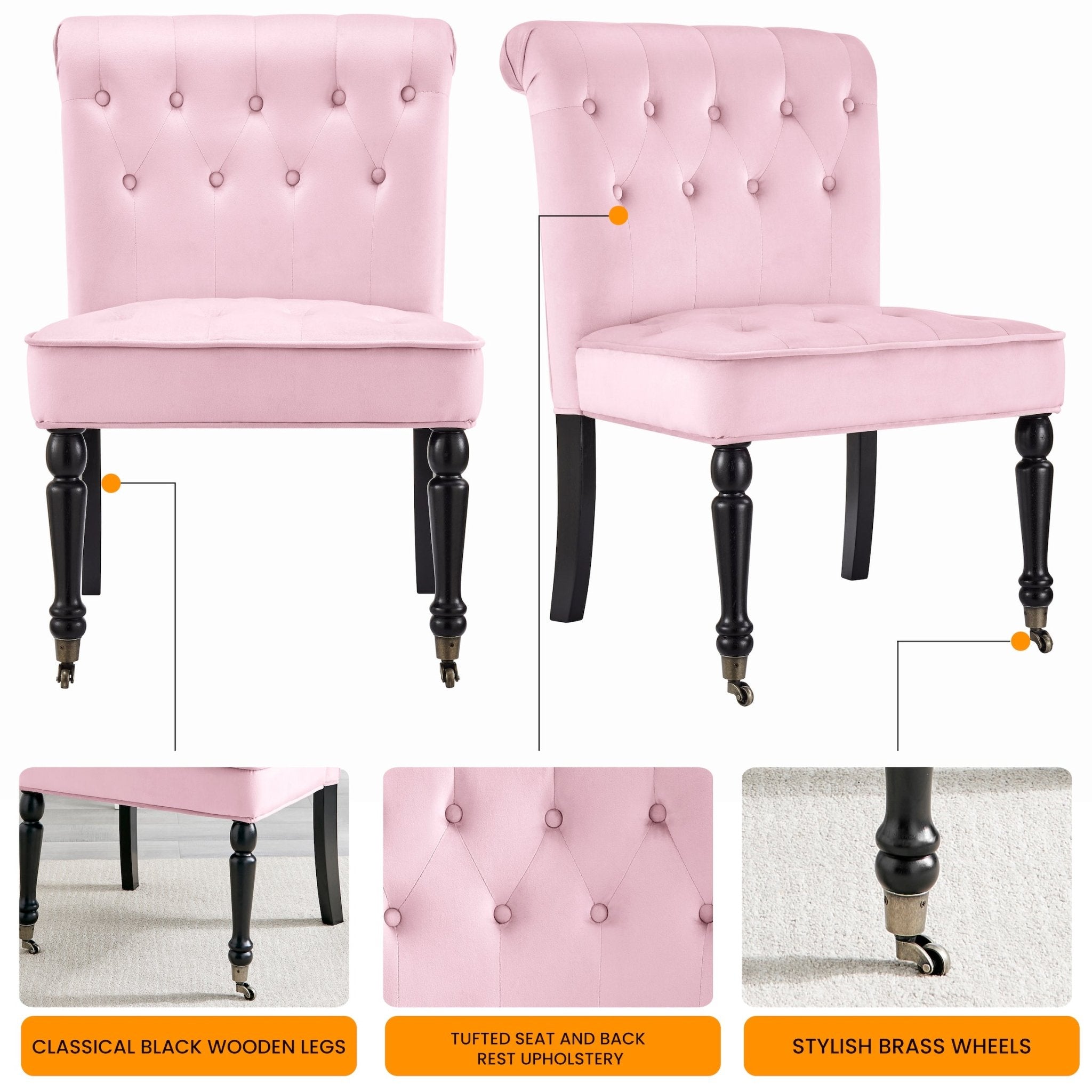 Winston Velvet Accent Chair Wheels - Powder Pink Clearance