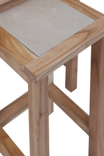 Womad Small Set Of 2 Wooden Side Tables With Cream Marble Tops - Bargainia.com - 5063227018727