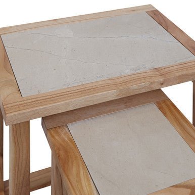 Womad Small Set Of 2 Wooden Side Tables With Cream Marble Tops - Bargainia.com - 5063227018727