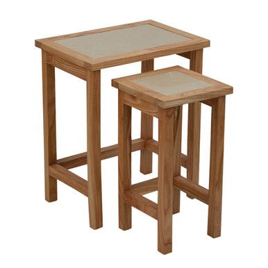Womad Small Set Of 2 Wooden Side Tables With Cream Marble Tops - Bargainia.com - 5063227018727