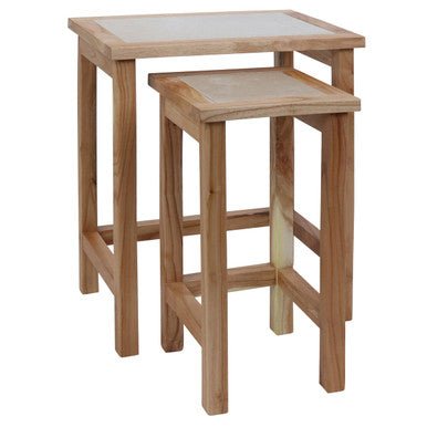 Womad Small Set Of 2 Wooden Side Tables With Cream Marble Tops - Bargainia.com - 5063227018727