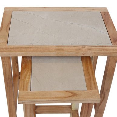 Womad Small Set Of 2 Wooden Side Tables With Cream Marble Tops - Bargainia.com - 5063227018727