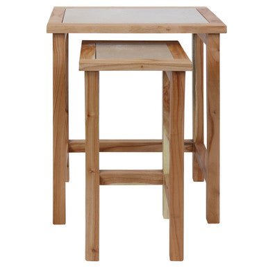 Womad Small Set Of 2 Wooden Side Tables With Cream Marble Tops - Bargainia.com - 5063227018727