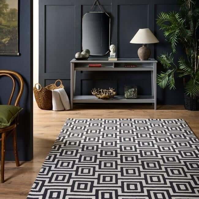 Wool Labyrinth Rug White and Black - Bargainia.com - 
