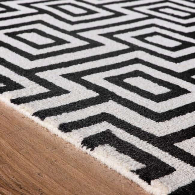 Wool Labyrinth Rug White and Black - Bargainia.com - 