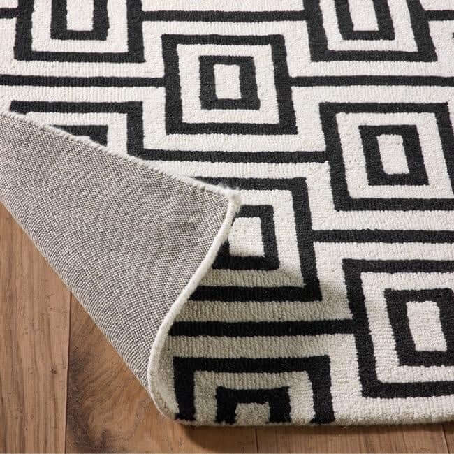 Wool Labyrinth Rug White and Black - Bargainia.com - 