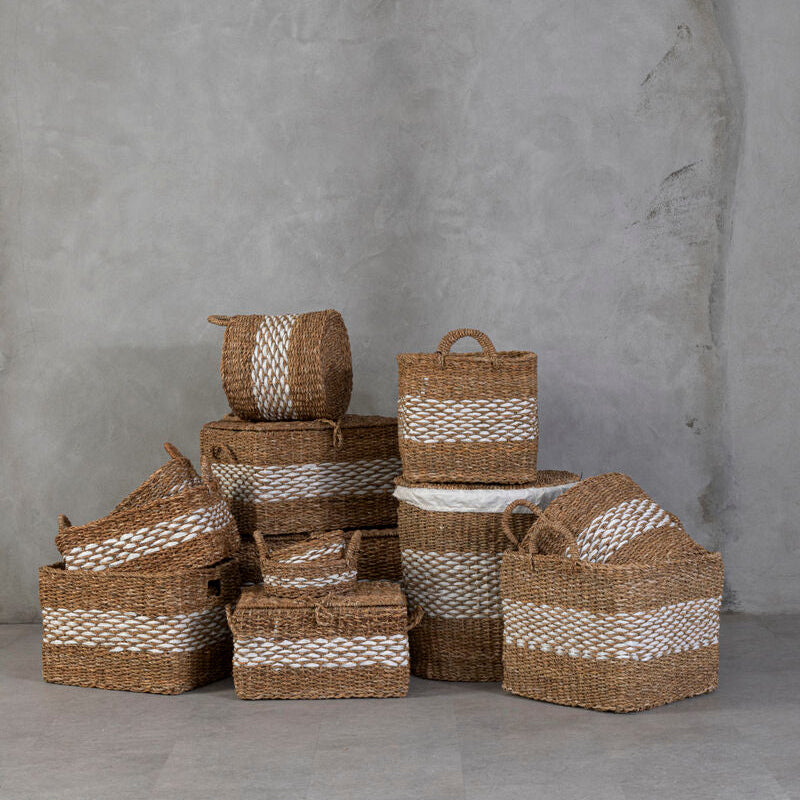 Lidi Set Of Three Rectangular Seagrass Baskets With Lids