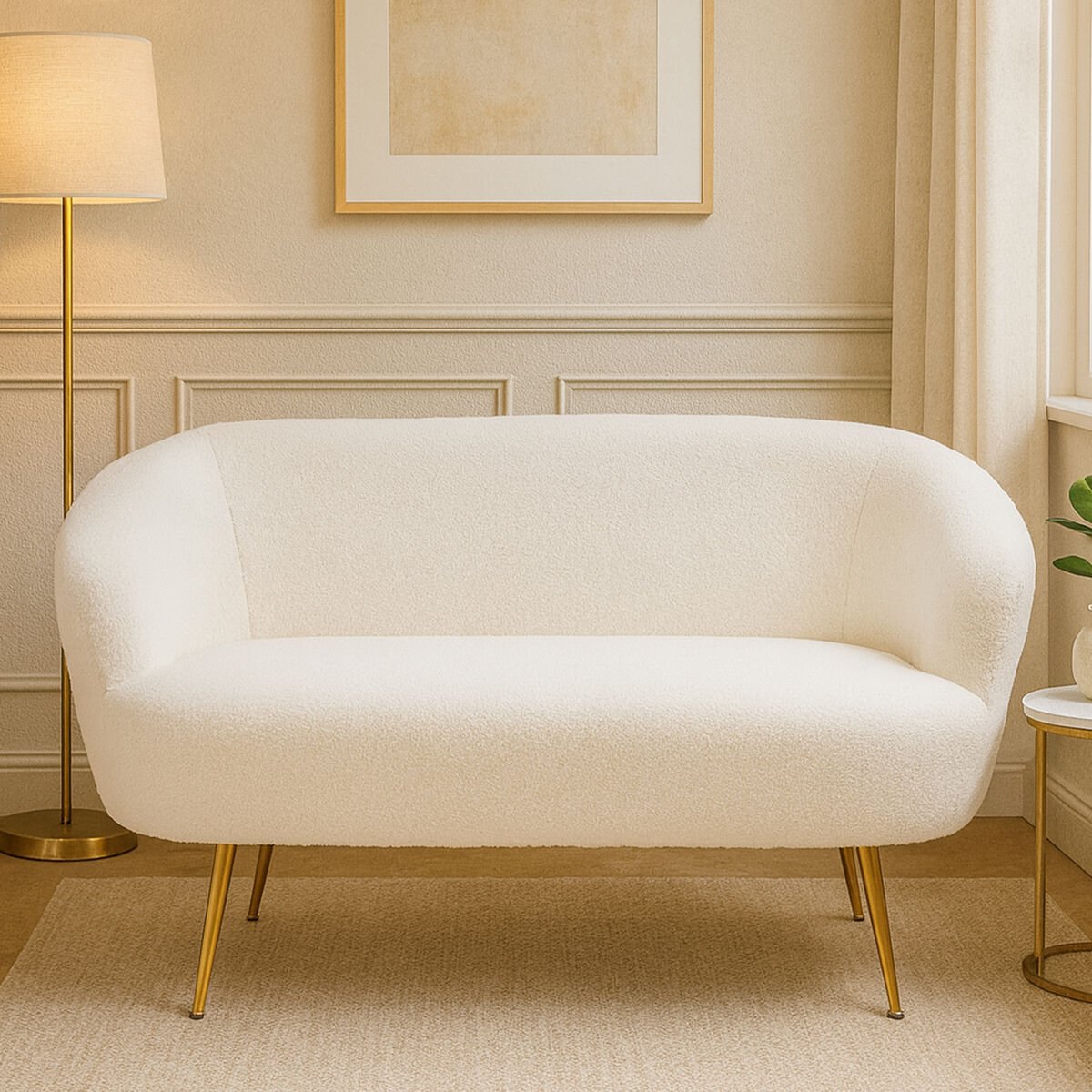 Yazmin Two Seat Sofa With Gold Finish Legs - Bargainia.com - 