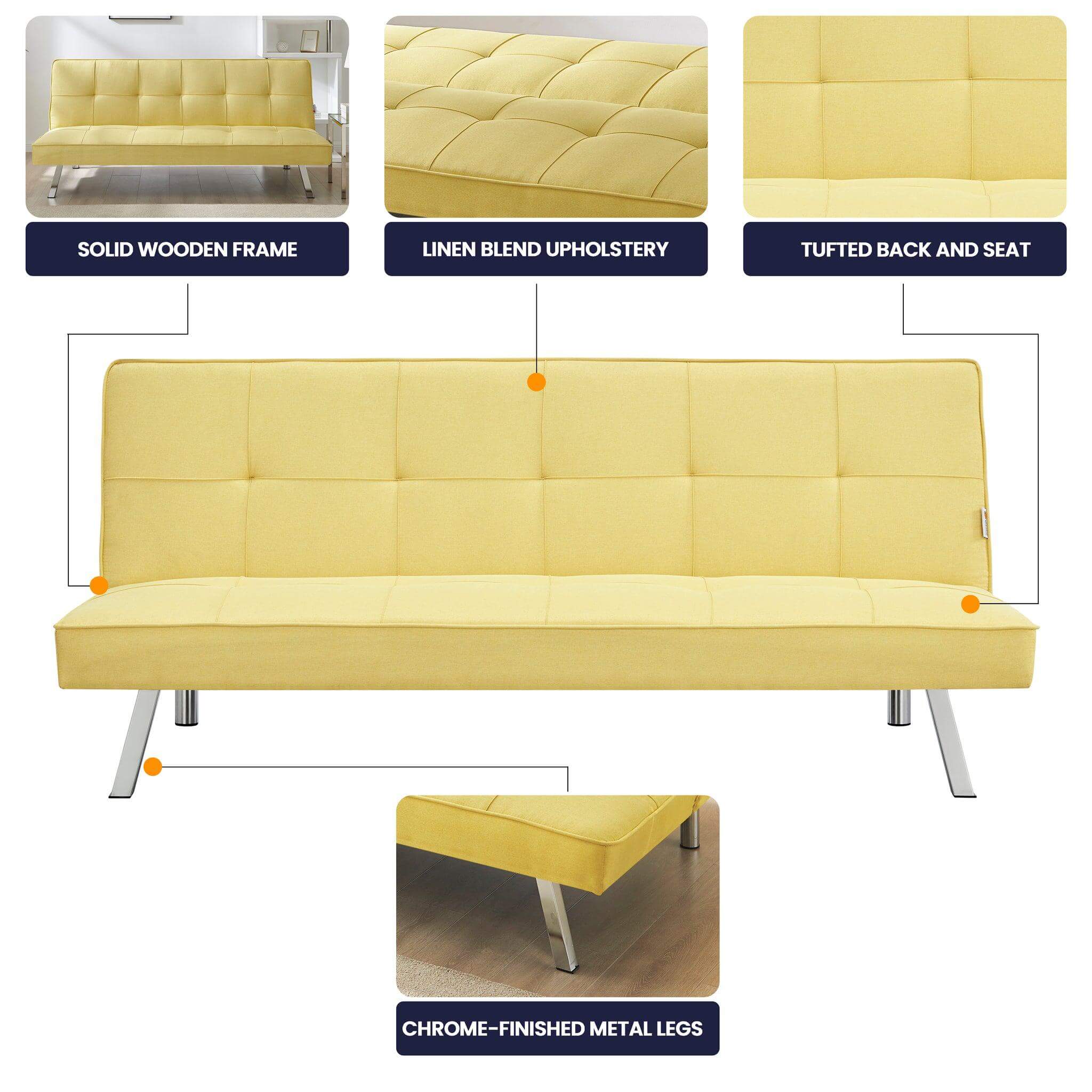 Yellow Click Clack 3 Seater Sofa Bed - Britney Bargainia