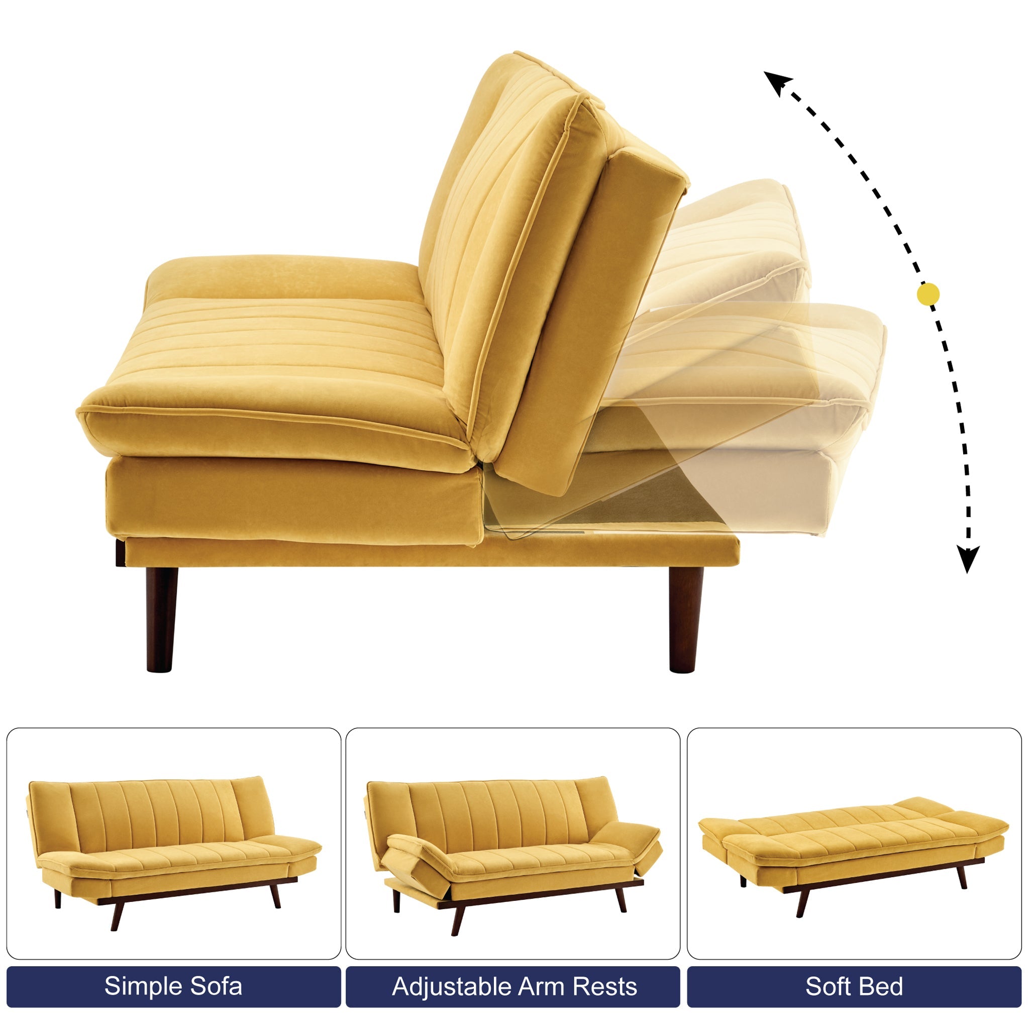 Yellow Velvet 3 Seater Sofa Bed - Mondaine Sofas Bargainia