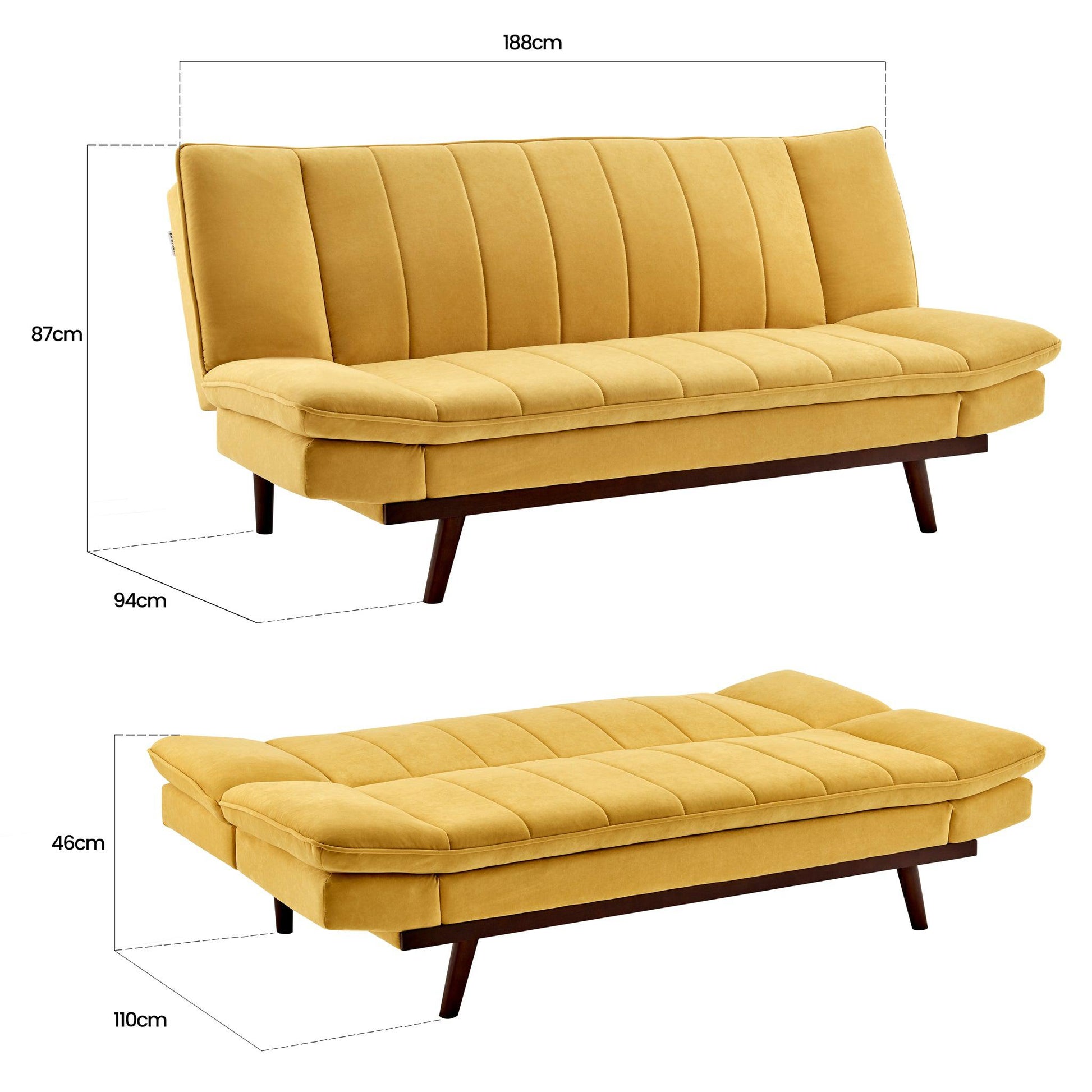 Yellow Velvet 3 Seater Sofa Bed - Mondaine Sofas Bargainia