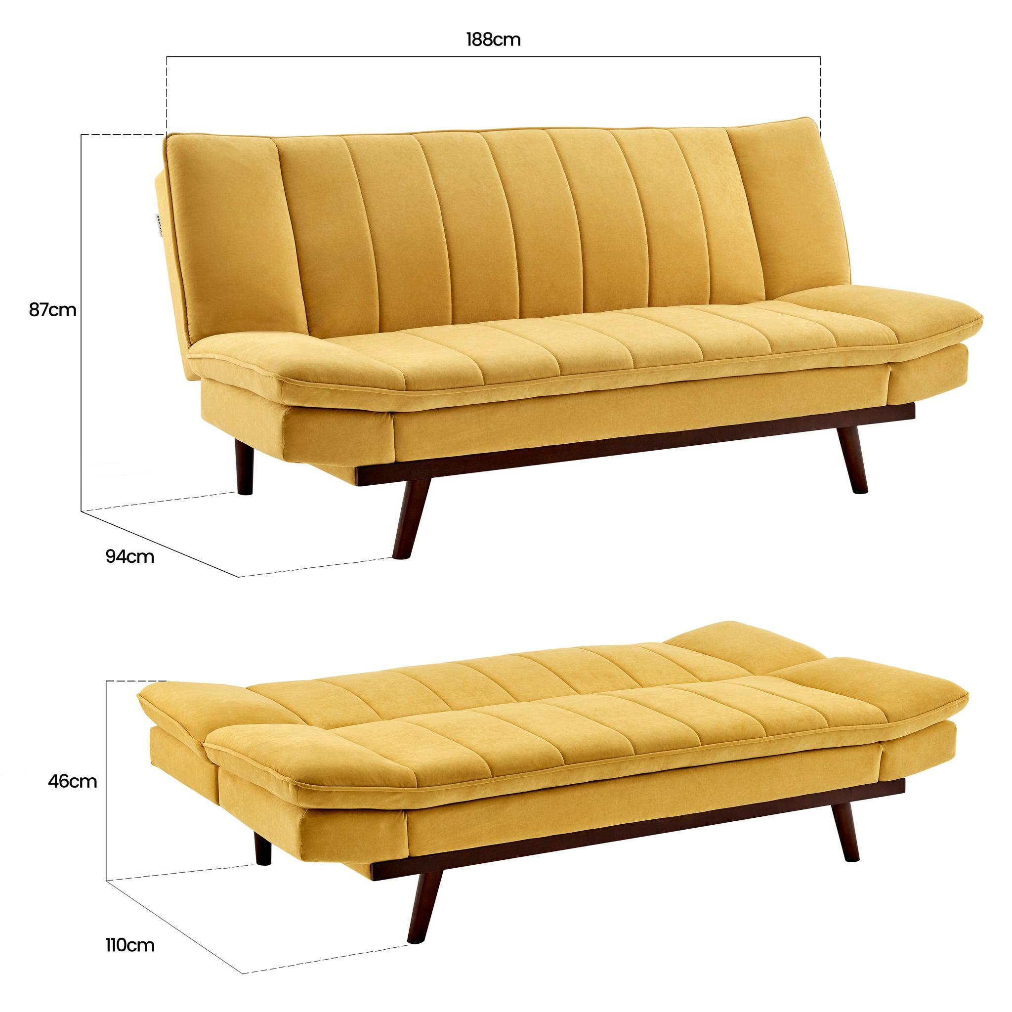 Yellow Velvet 3 Seater Sofa Bed - Mondaine Sofas Bargainia