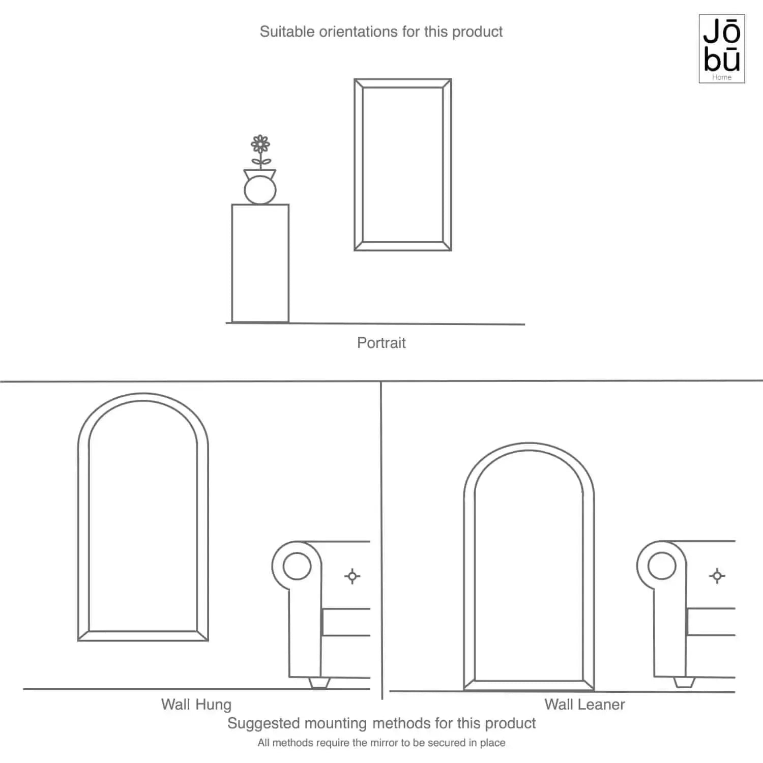 Yoko - Black Metal Gentle Arch Mirror - 95cm x 120cm - Bargainia.com - 